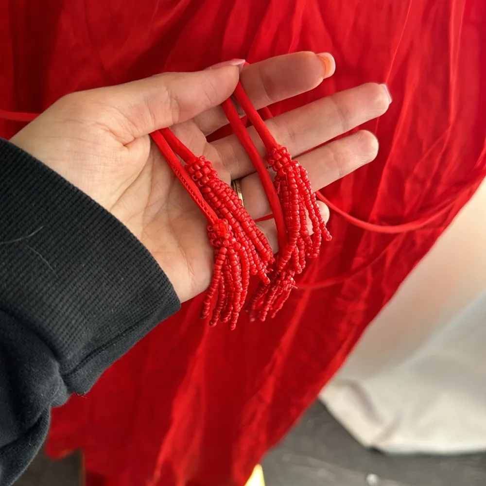 Farm Rio Long Sleeve Holes Orange Midi Dress Size XS, - Image 4