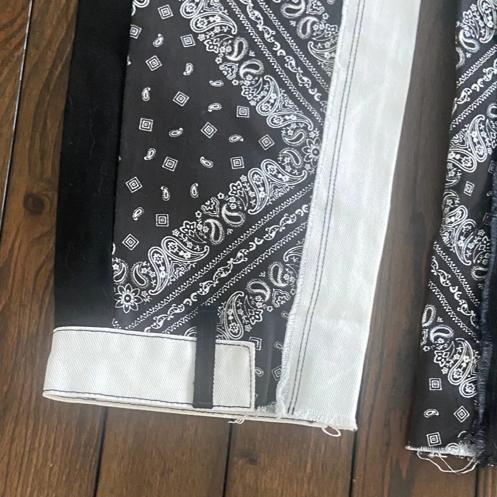 Revice Denim Bandana Patch Black & White Relaxed Fit Pants Women's Size-26 - Image 4