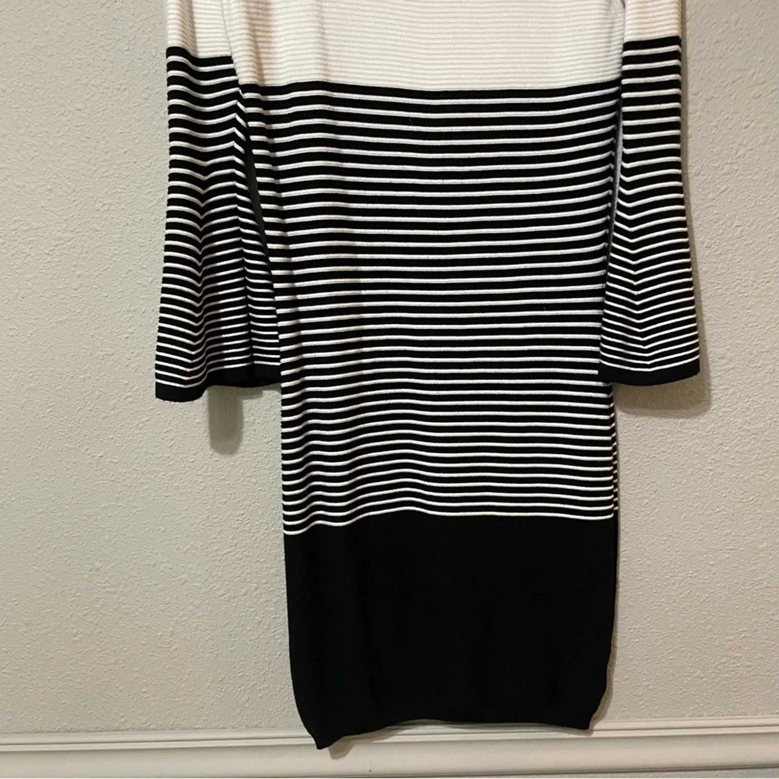 Jack by BB Dakota Black & White Striped Bell Sleeve Sweater Dress Womens M - Image 8