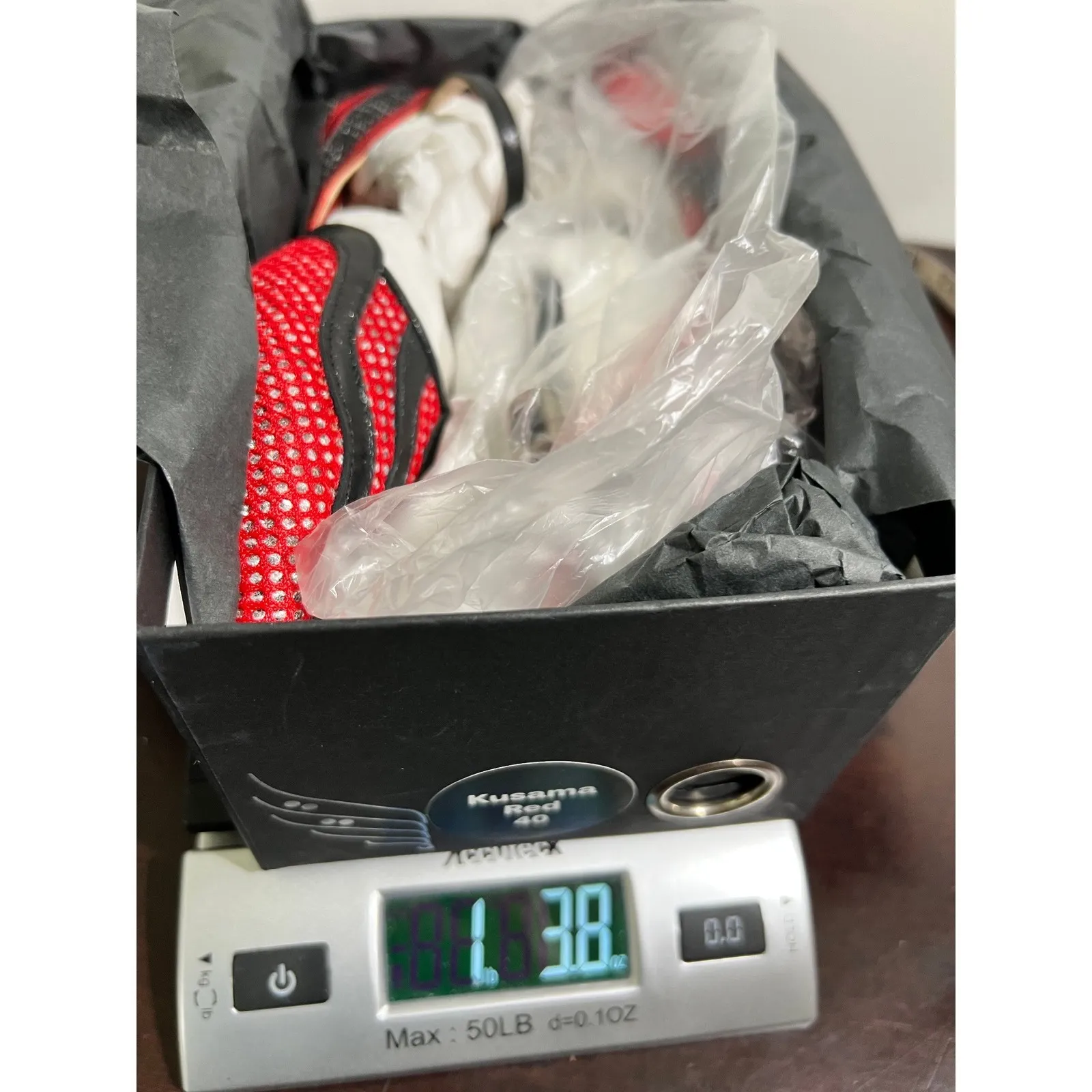 Designer Red Black Rhinestone Pointed Toe Ankle Strap Flats Size 40 - Image 5