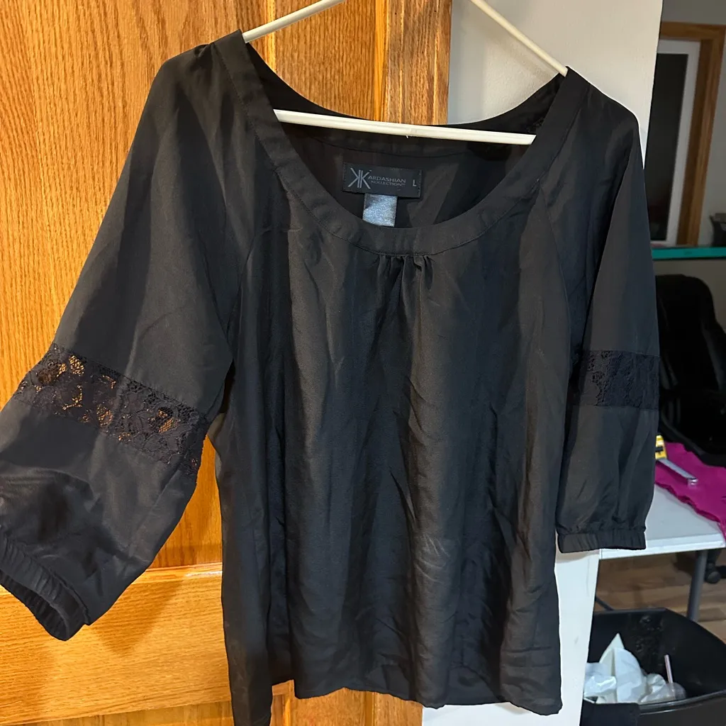 Kardashian Kollection Black Blouse with Lace Accents - Image 2