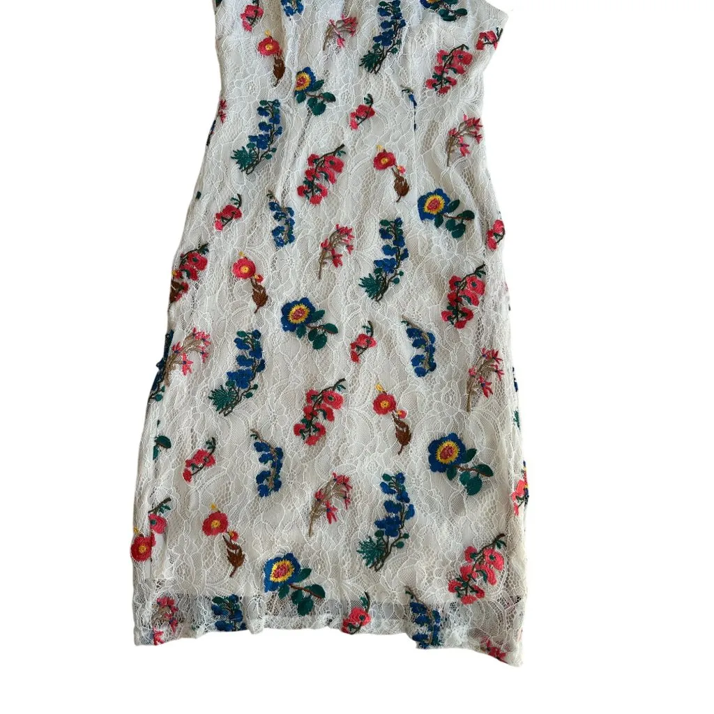 ADRIANNA PAPELL Ivory Floral Embroidered Dress Size 4 - Image 6