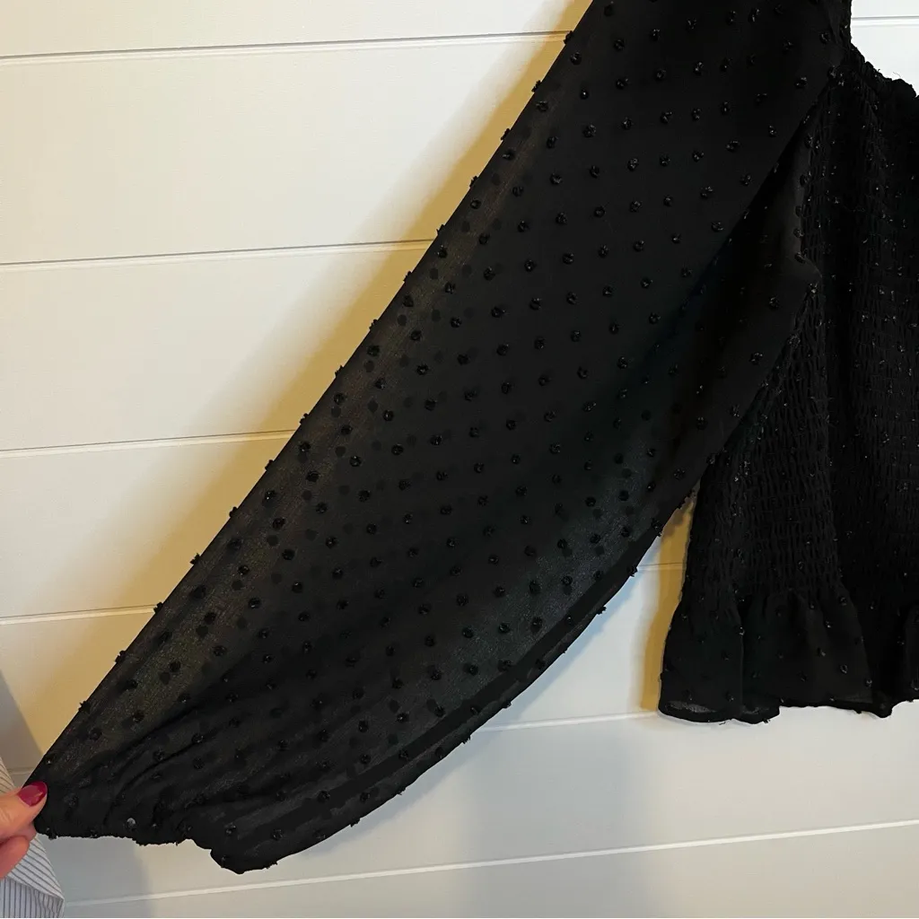 Lush Black Sheer Sleeve Blouse with Ruching Sparkle Puffy Sleeves WhimsyGoth - Image 5