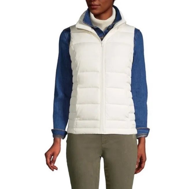 Land’s End White 600 FP Down Filled Zip Up Sleeveless Quilted Vest NEW 1X - Image 5