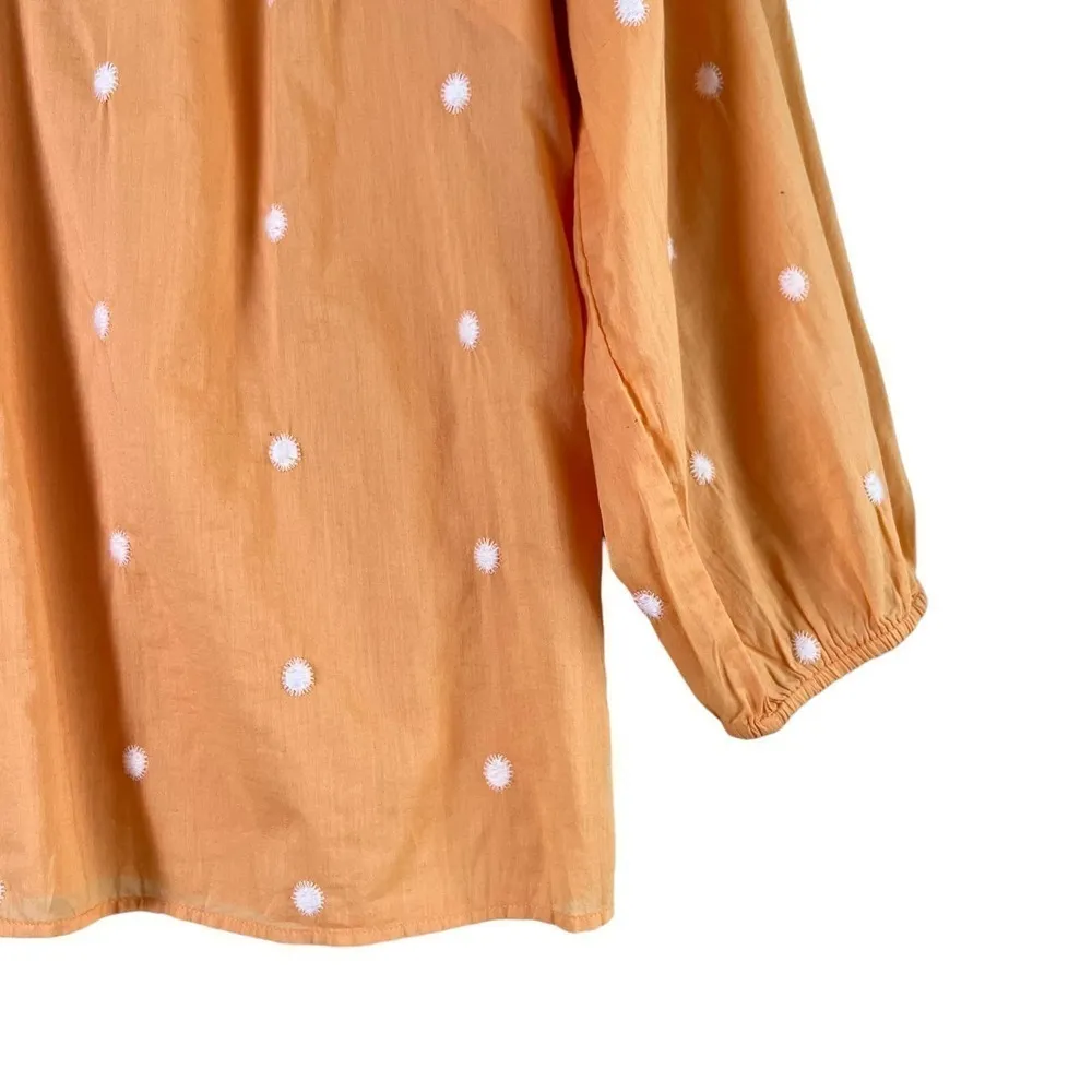Talbots Embroidered Polka Dots Popover Top in Orange Lightweight‎ Cotton, Small - Image 5