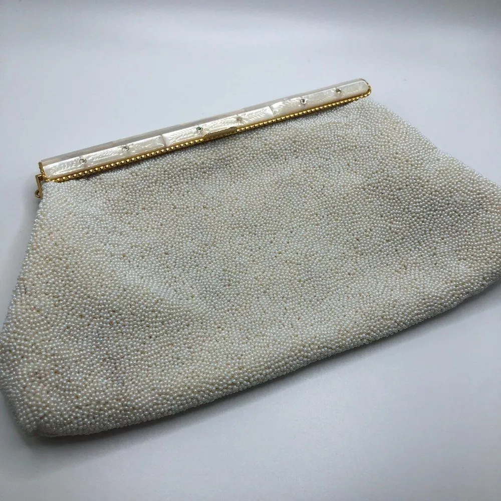 Vintage Mother of Pearl Beaded White Created by Mr John Japan Evening Bag - Image 3