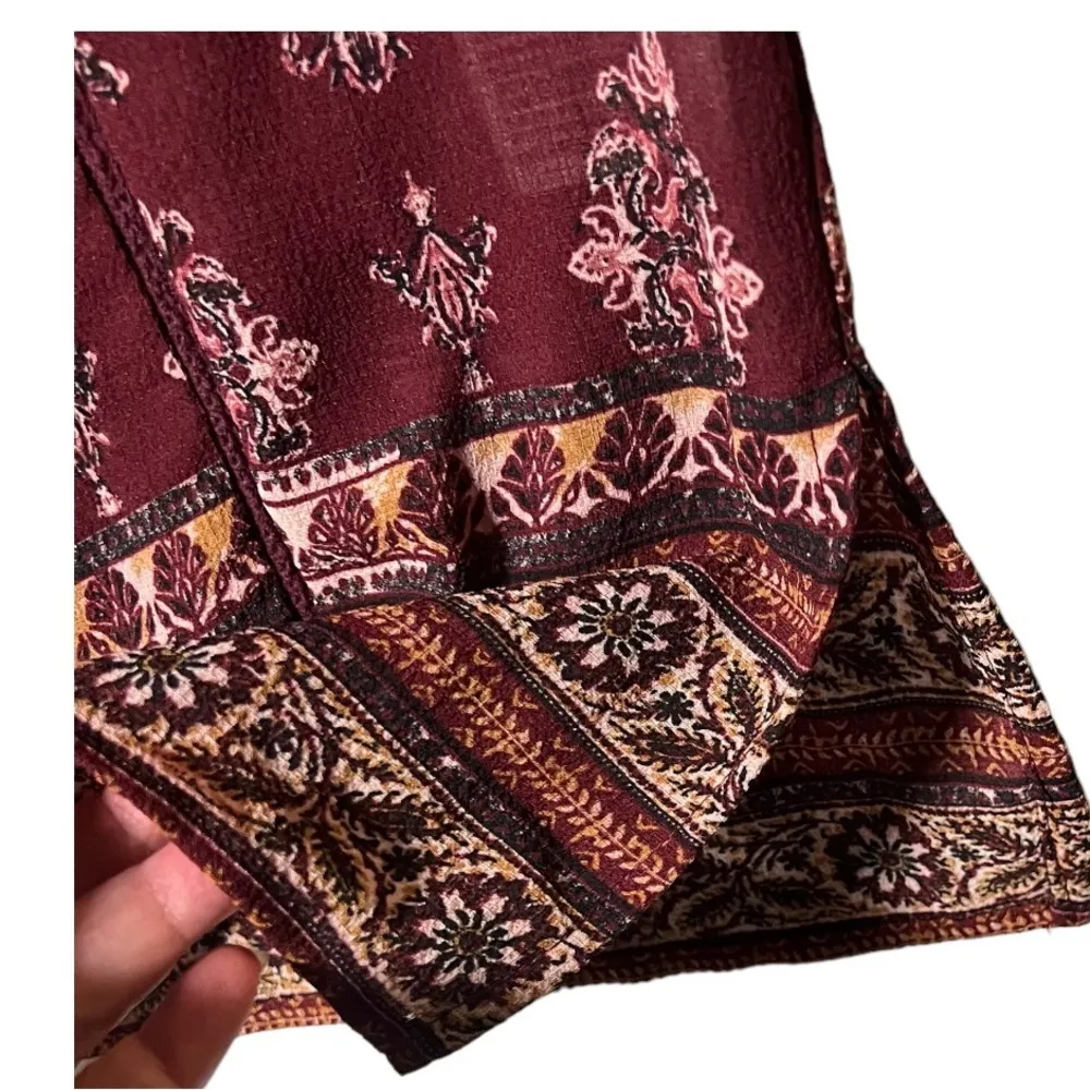 Knox Rose Sheer Women's Sleeveless Top Burgundy with Tie and Tassels Size Medium - Image 4