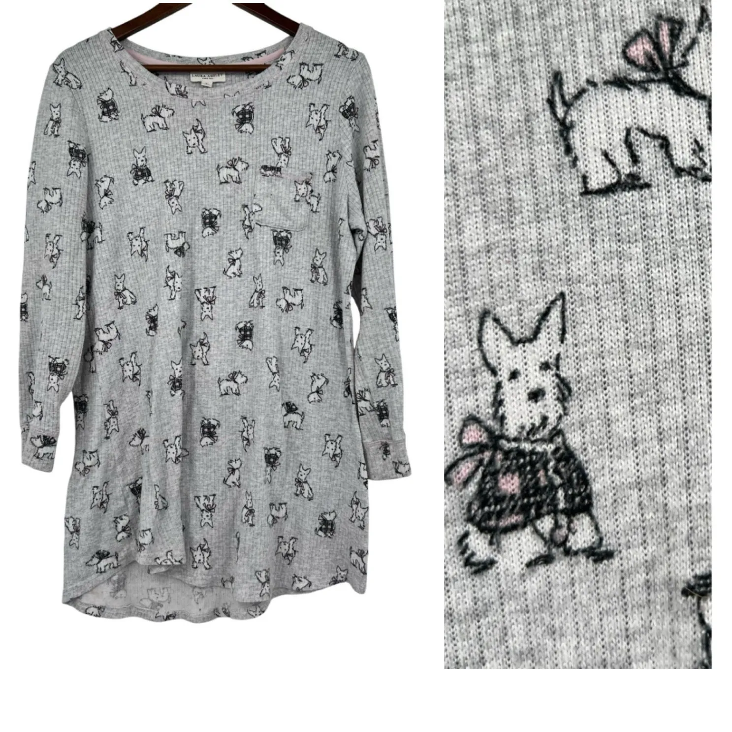 Laura Ashley Scottie Westie dog print pajama PJ nightgown shirt gray size large - Image 2