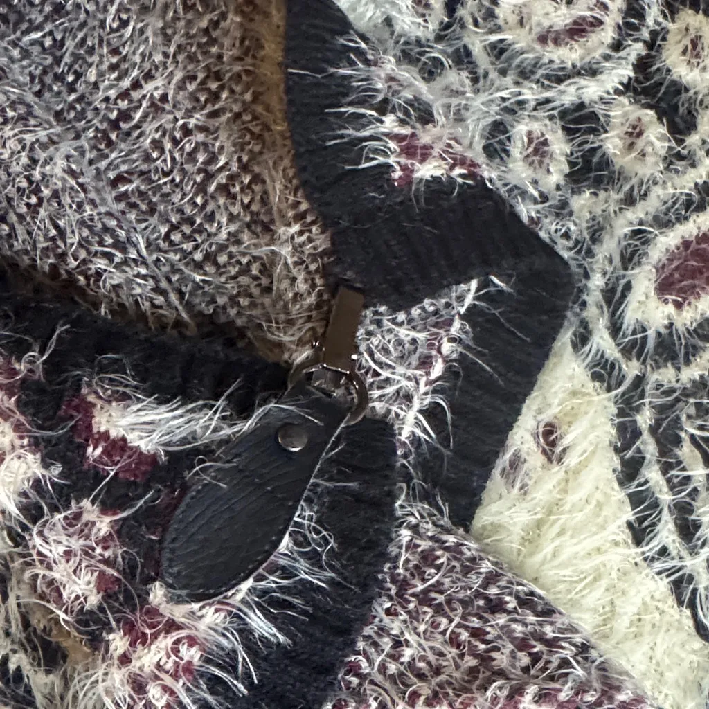 BCBGMaxAzria Black and Cream Fuzzy Aztec Patterned Oversized Cardigan - Image 6