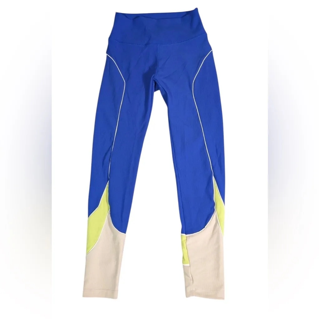 WILO THE LABEL ANTHRO COBALT BLUE LIME Beige White Colorblock Leggings Size S - Image 2
