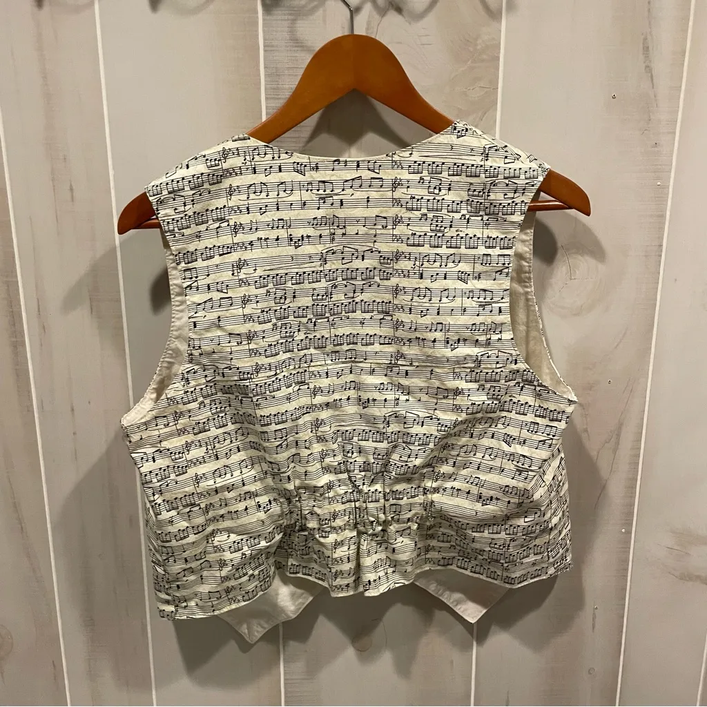 Cute handmade music notes vest elastic back open front opera rock oatmeal - Image 3