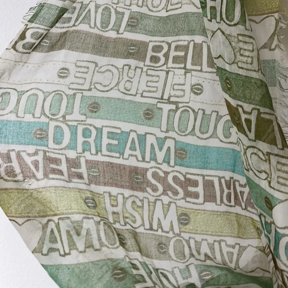 New White, Green, Brown Inspirational Messages Infinity Scarf Green - Image 5
