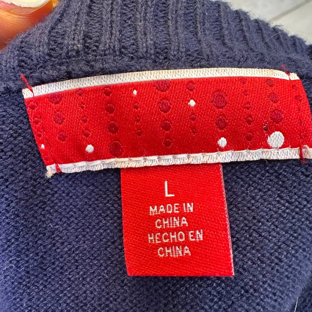 Ugly Christmas sweater holiday knit navy ornament candy cane crew neck size‎ L Blue Size L - Image 4