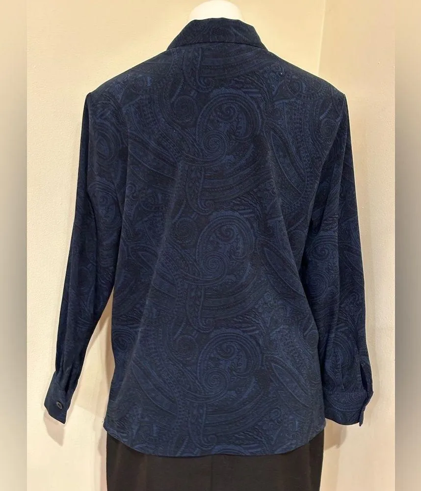 Haggar Vintage Blue & Black Paisley Button Down Collard Shirt Sz 12. Lined. - Image 8