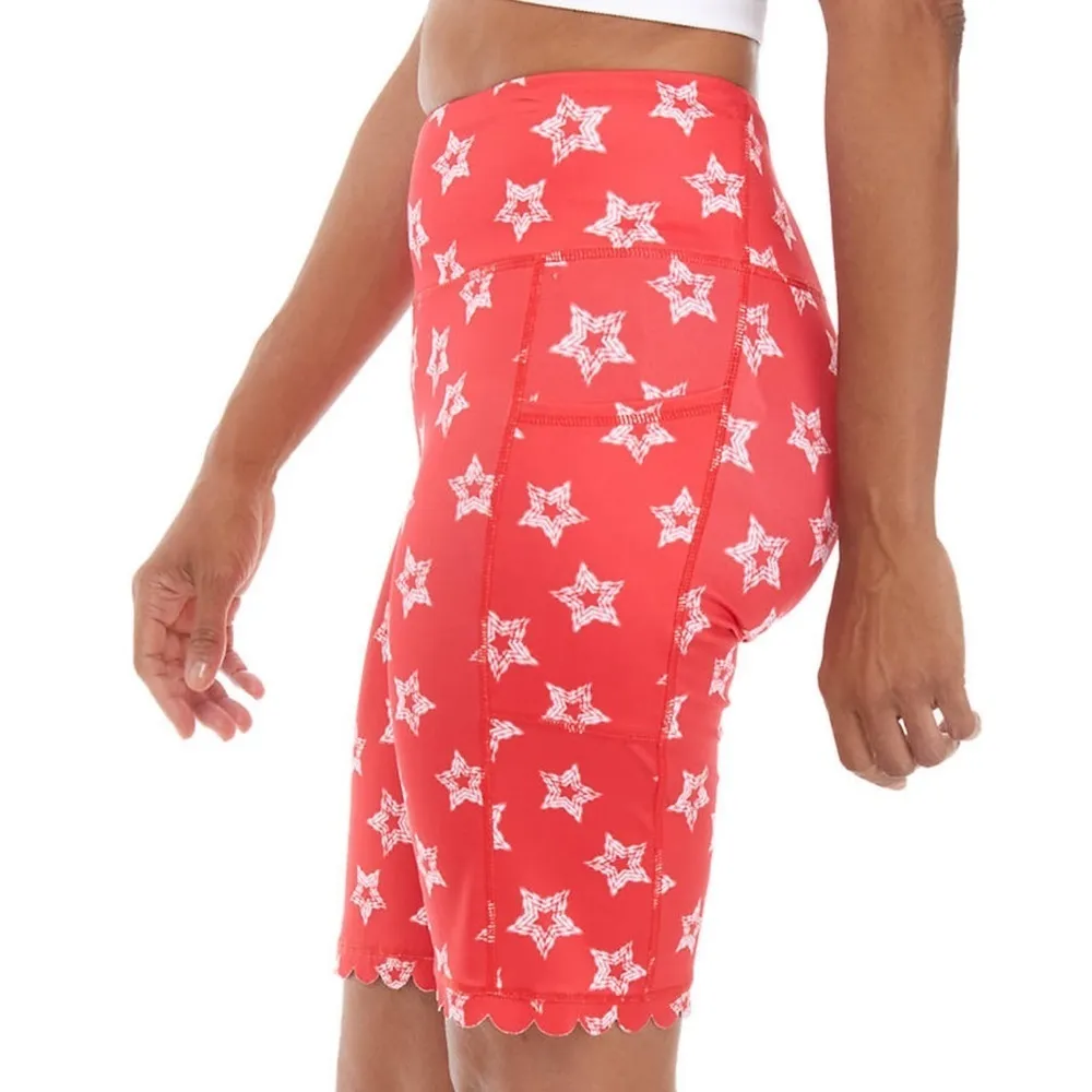 Crown & Ivy lounge shorts scallop edge bike shorts red star design with pockets - Image 3