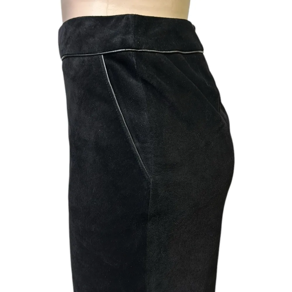 Genuine Suede Leather Black Ann Taylor Loft Slit and Button Back Midi Skirt 6 - Image 2