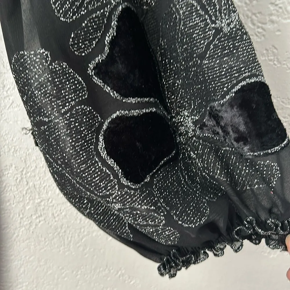 MSSP Max Studio Size M Black Shift Dress With Metallic and Velvet Floral Design - Image 3