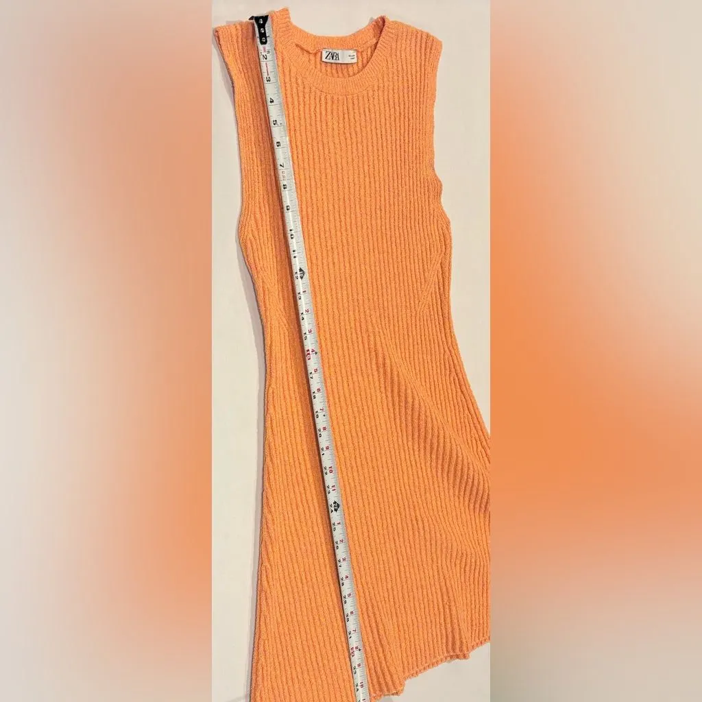 ZARA Orange Creamsicle Sleeveless Knit Ribbed Dress Size Large - Image 4