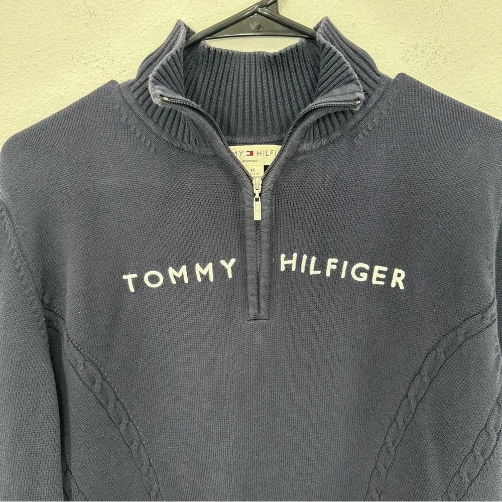 Tommy Hilfiger 1X Navy Quarter‎ Zip Cable Knit Coastal Preppy Nautical Casual - Image 3