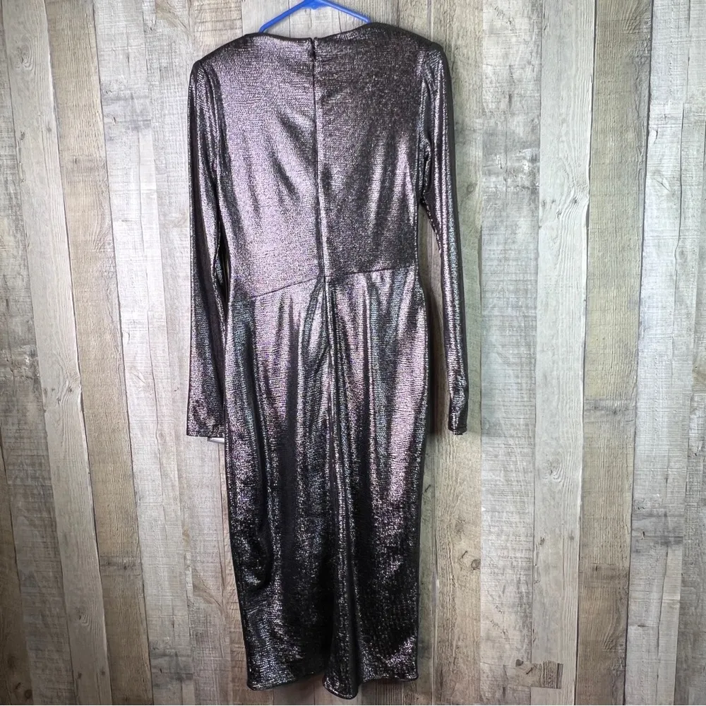 Adrianna Papell Sz 2 SilverGray Metallic Surplice Peplum Long Sleeve Tul… - Image 12