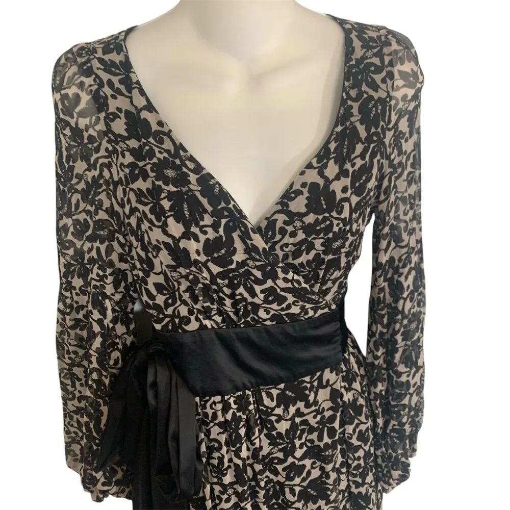 Dianne Von Furstenberg 100% Silk Wrap Dress Sz 6 Black White Floral Gorgeous - Image 3