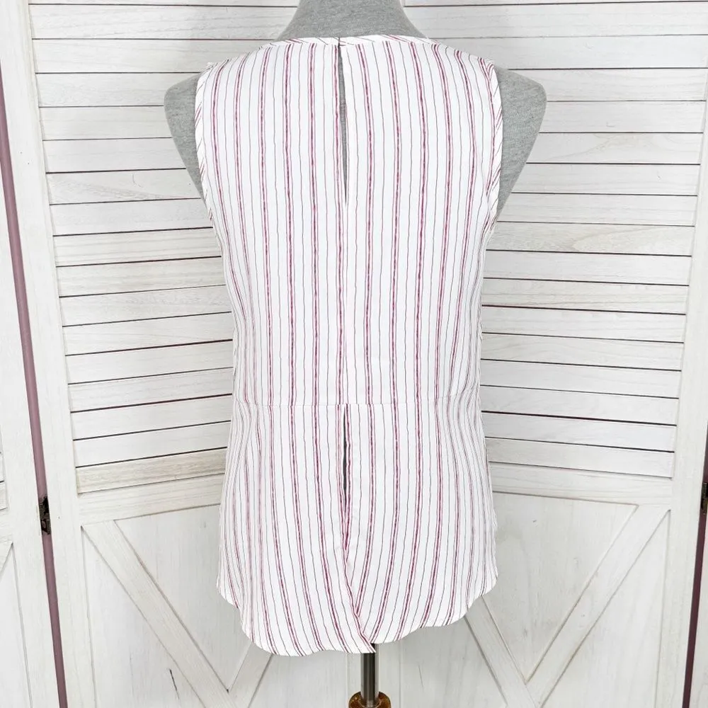 BCBGMaxAzria Striped Split Back Hem Sleeveless Tank Top‎ Shirt Red White XS - Image 6