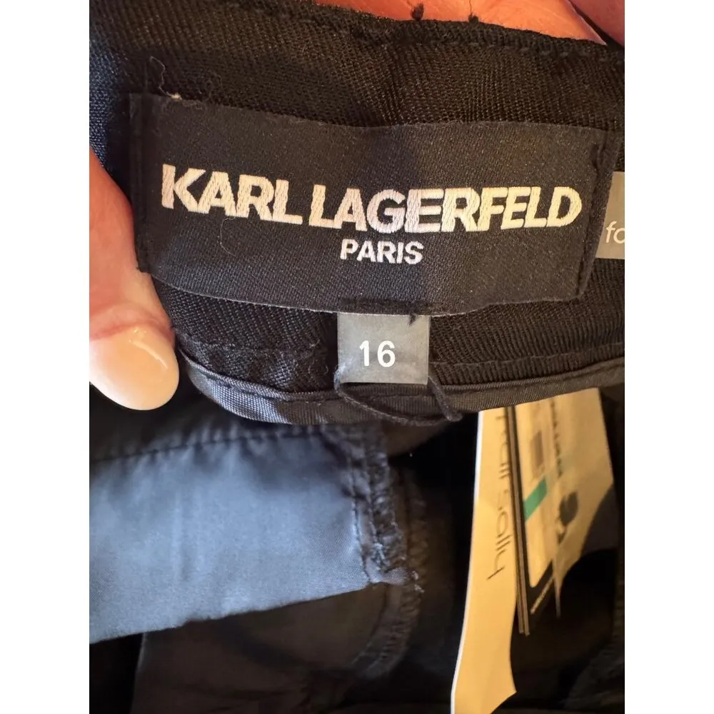 Karl Lagerfeld Pants Women 16 Black Striped‎ Waist Long Tall Sally Trousers NWT - Image 8
