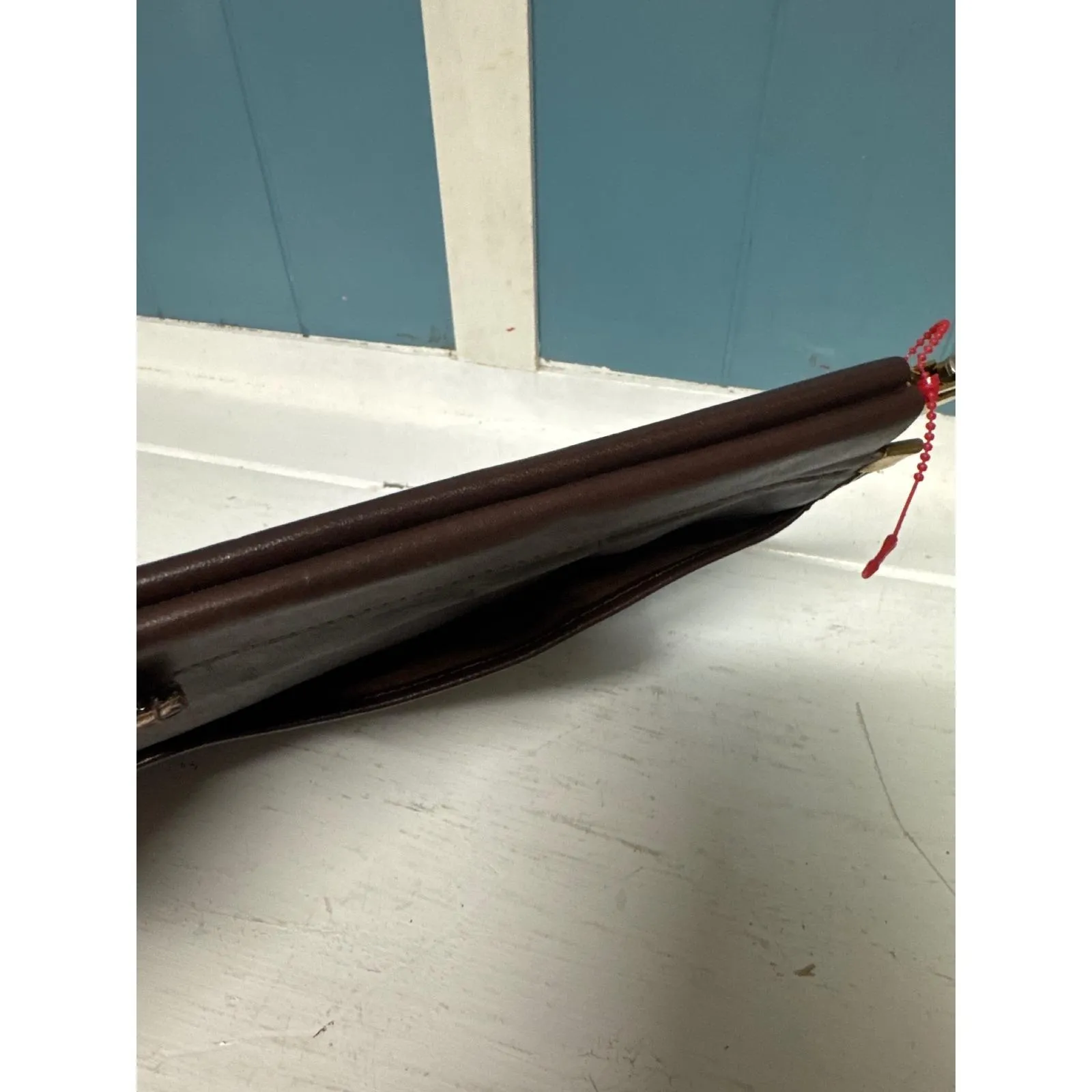 TEEK ORR Genuine Leather Dark Brown Clutch Purse Handbag Made in USA 14x8" Vtg - Image 4