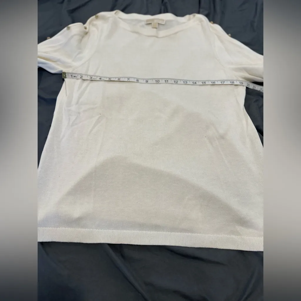 Michael Kors Womens Sz: L Boat Neck Sweater Gold Buttons Bell Slit Sleeves. - Image 3