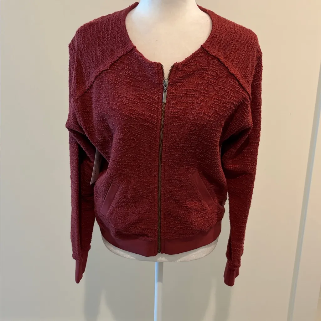 New With Tqgs Red Haute Terry Textured Bomber Jacket (fits like a medium) Size XS - Image 3