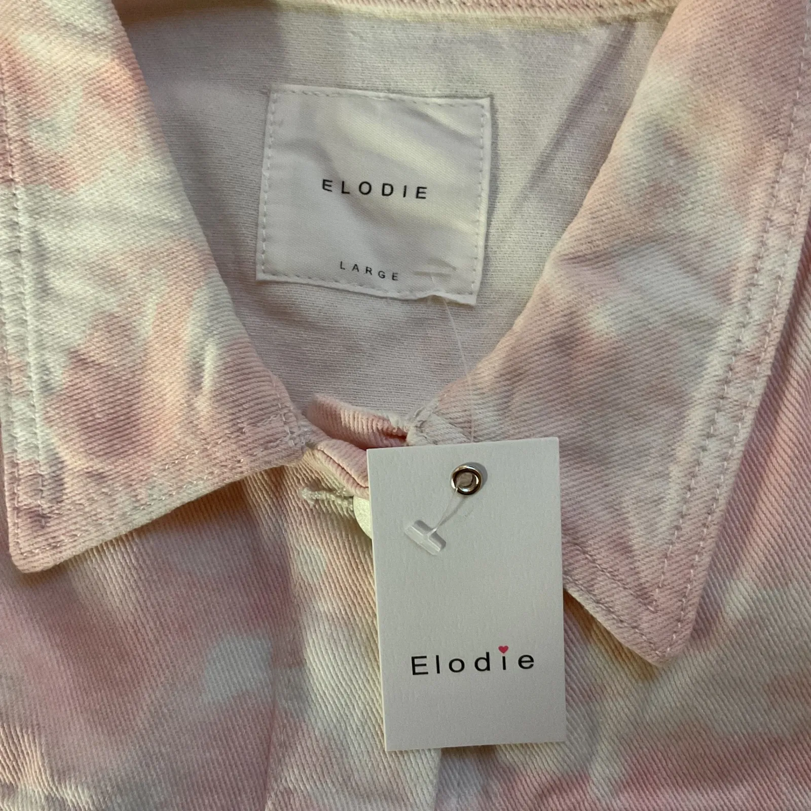 Elodie Tie Dye Print Raw Hem Cropped Button Front Trendy Jacket Pink Size Large - Image 8
