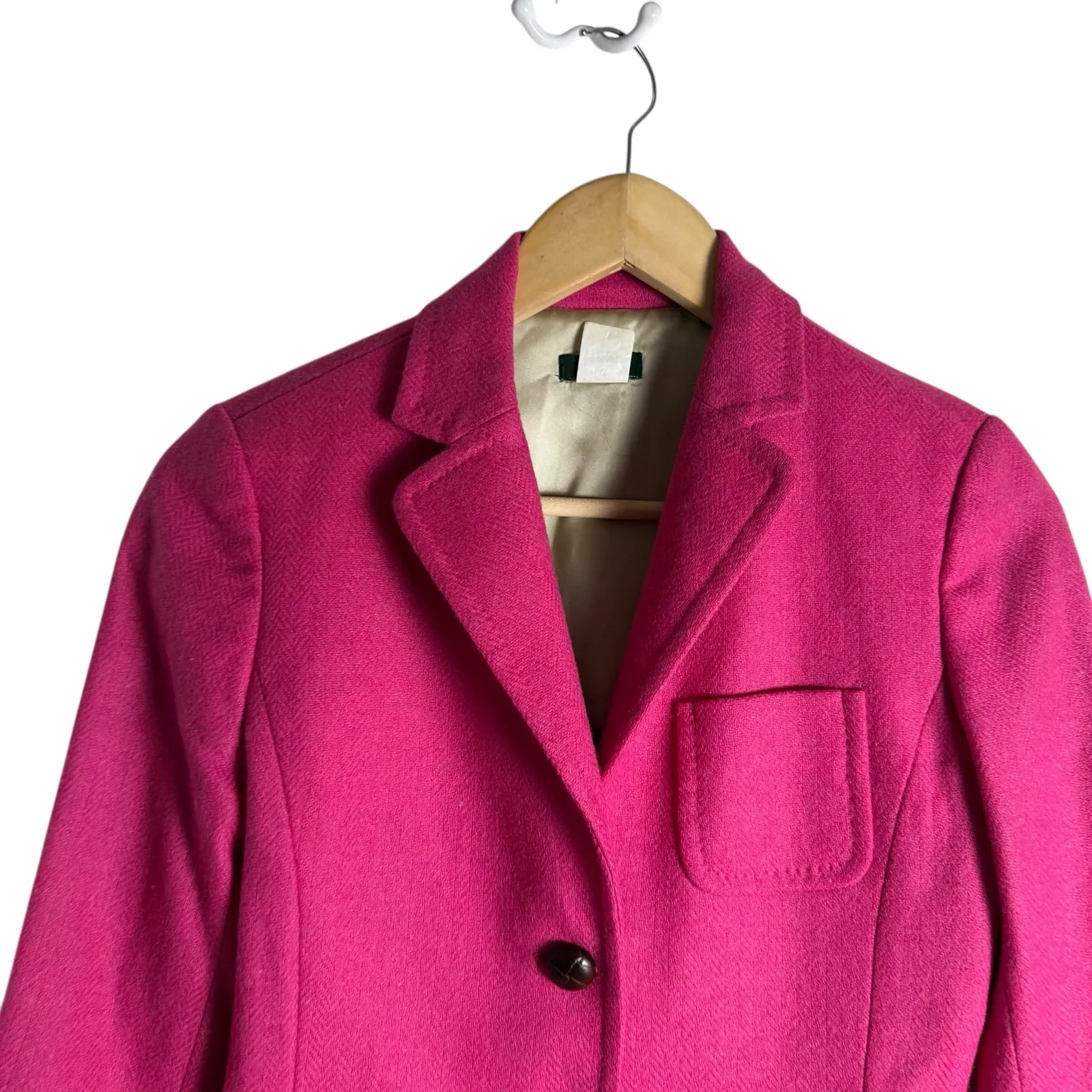 J.Crew Wool Black Jacket Blazer Robert Noble Scottish Cloth Hot Pink Sz 0 - Image 2