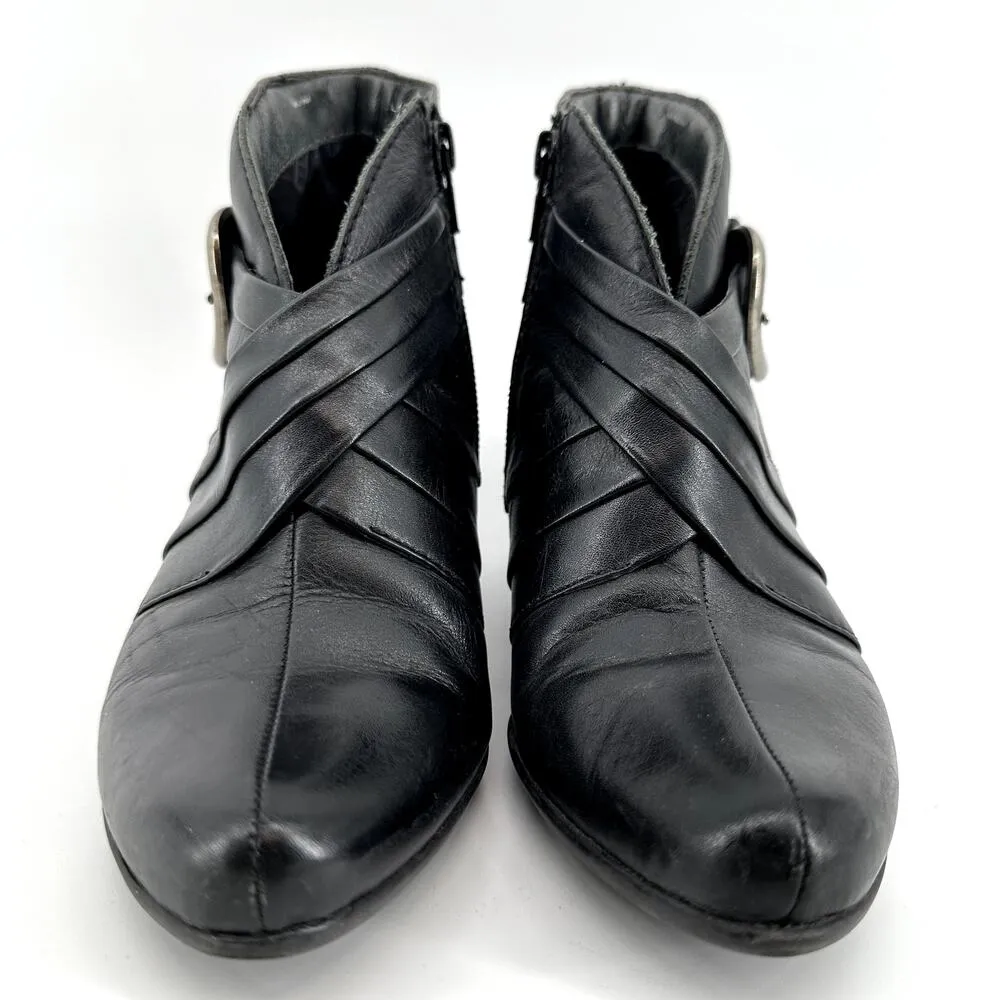 Pikolinos Ankle Bootie Pleated Buckle Almond Toe Heeled Leather EU 35 US 5 Black - Image 4