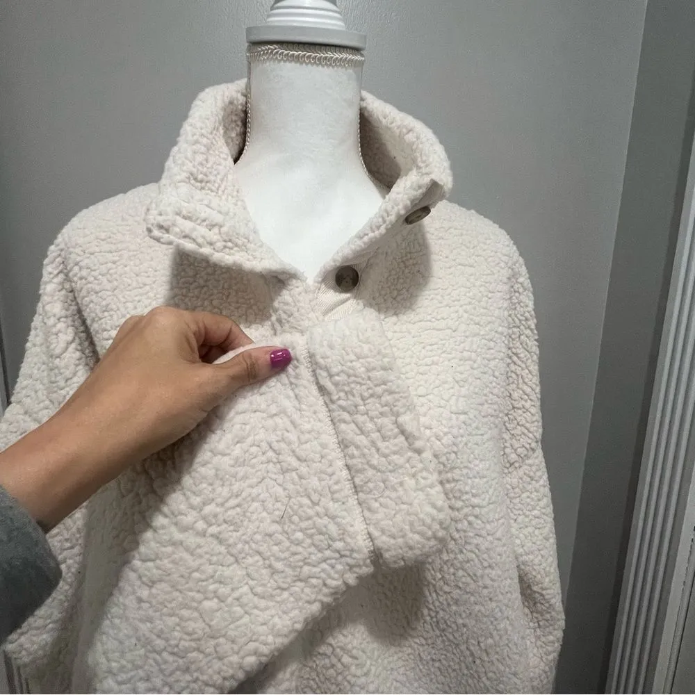 Aerie Sherpa half button sweater with pockets women's size large oversized fit - Image 8