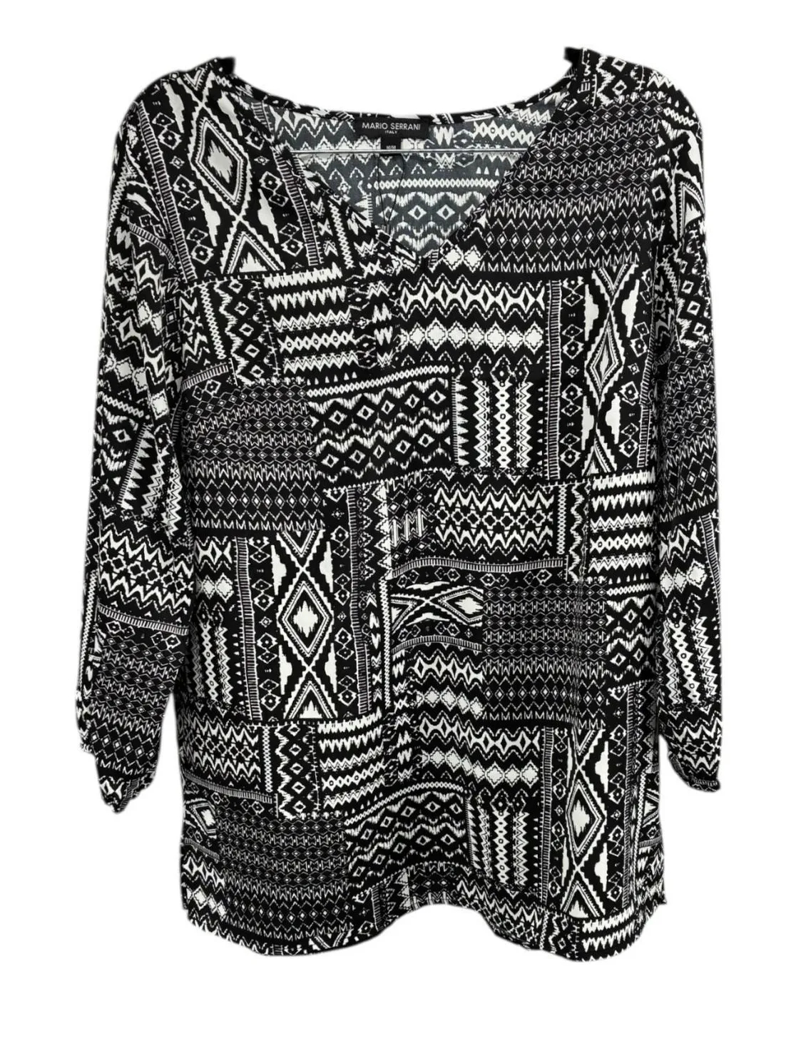 Mario Serrani Italy Black White Geometric Print Blouse Womens Medium Long Sleeve - Image 1