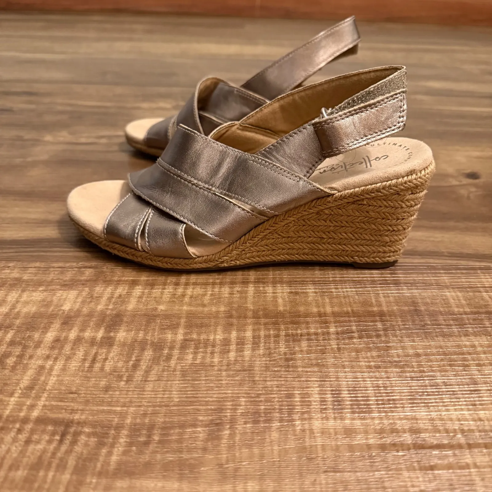 Clarks Collection Lafley Krissy Pewter Wedge Sandals‎ Espadrille Slingback Sz 7 - Image 2