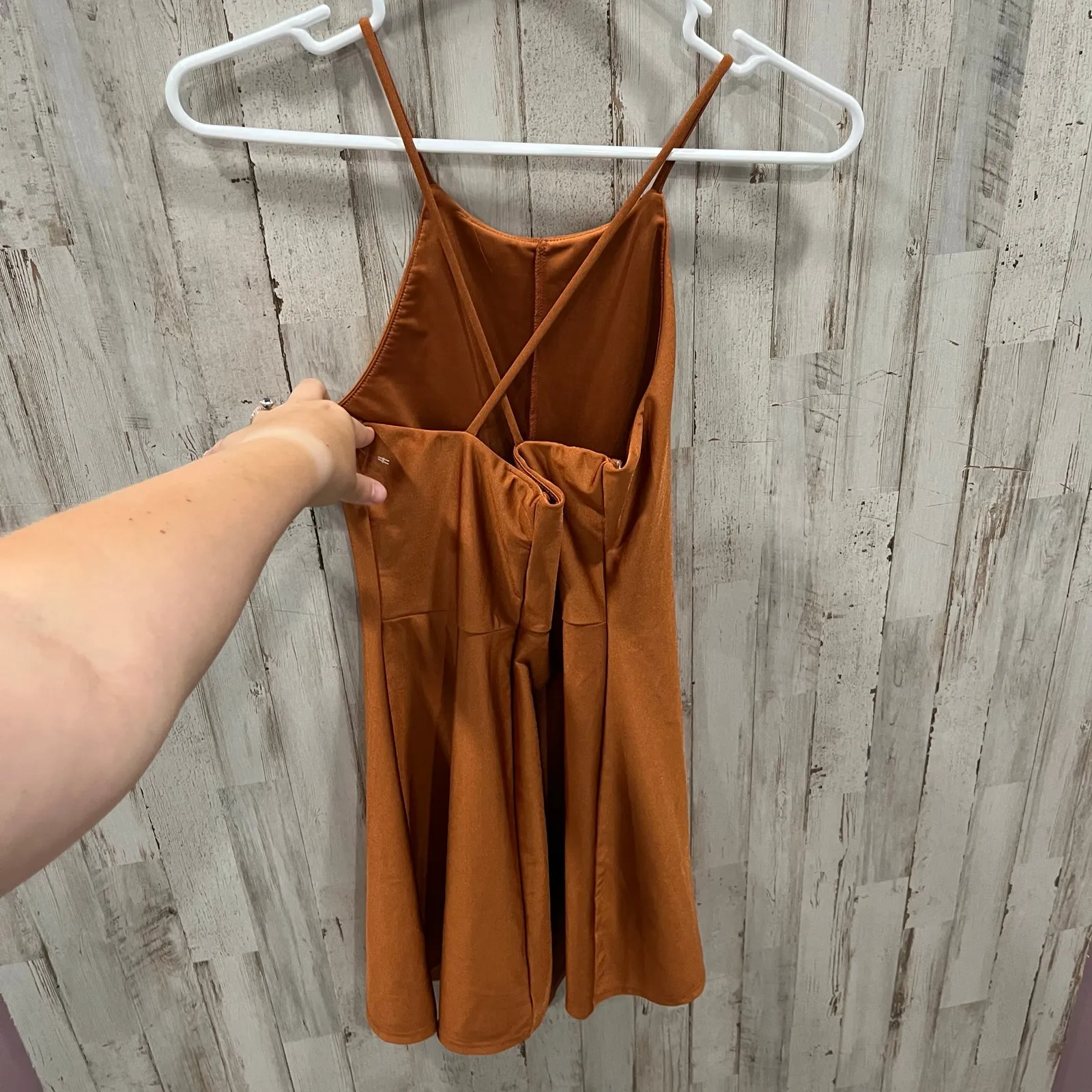 Altar’d State Revival Shimmer Orange Athletic Exercise Dress With Shorts Small - Image 4