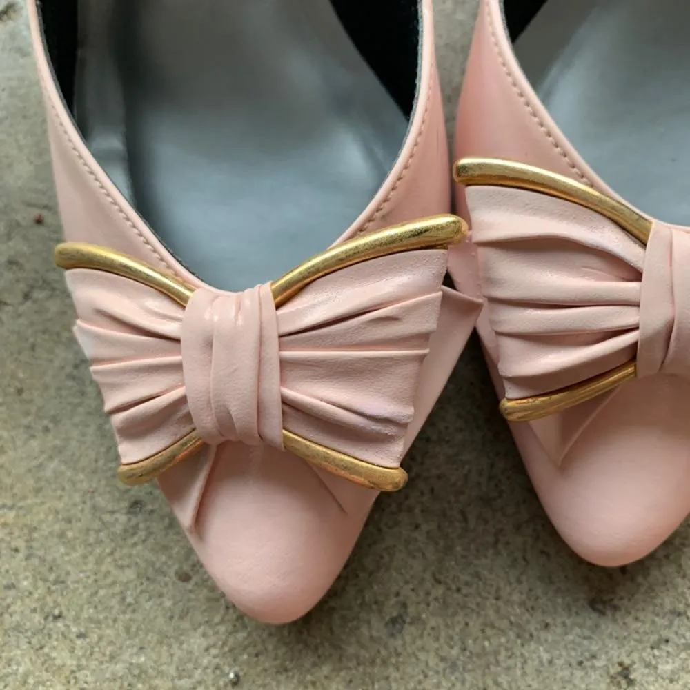 Pink Bow Tie Pointy Toe Pumps Size 7 - Image 2
