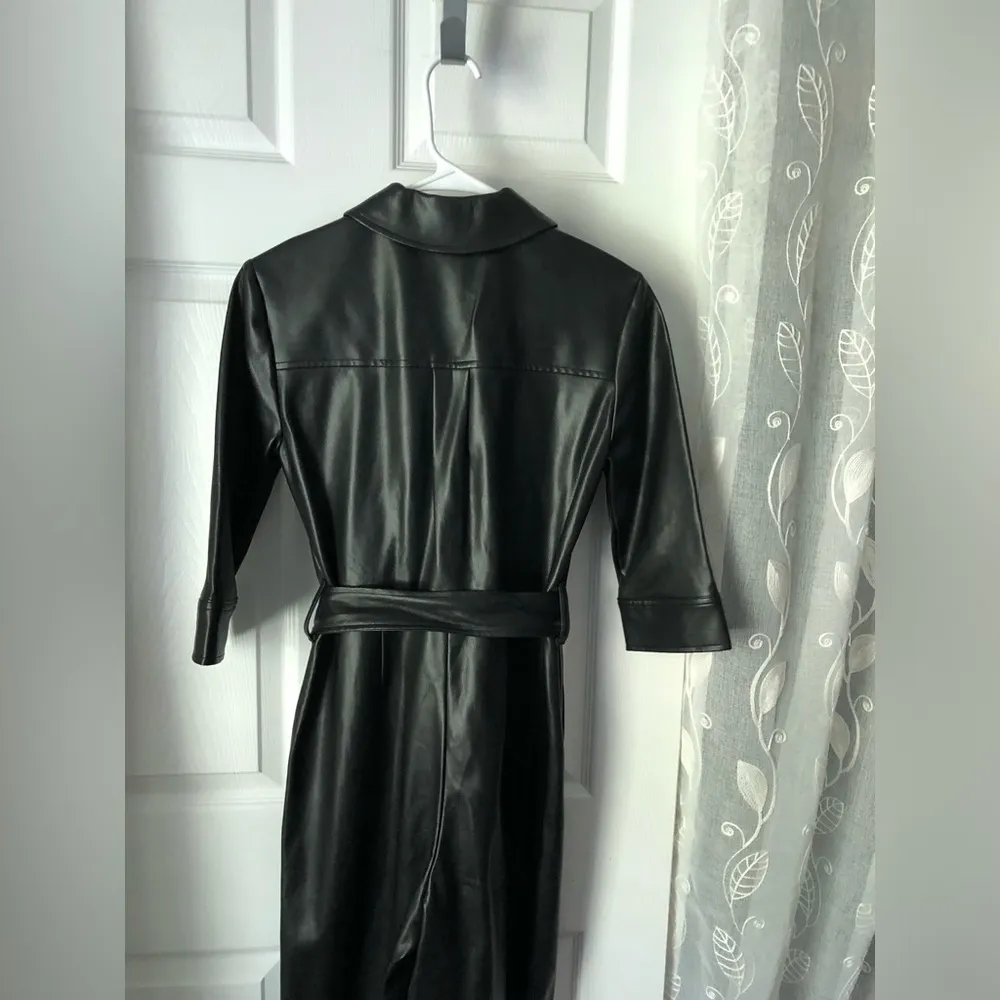 APT. 9 Cara Santana Women Faux Leather Jumpsuit Women sz XS buttons front belt - Image 8