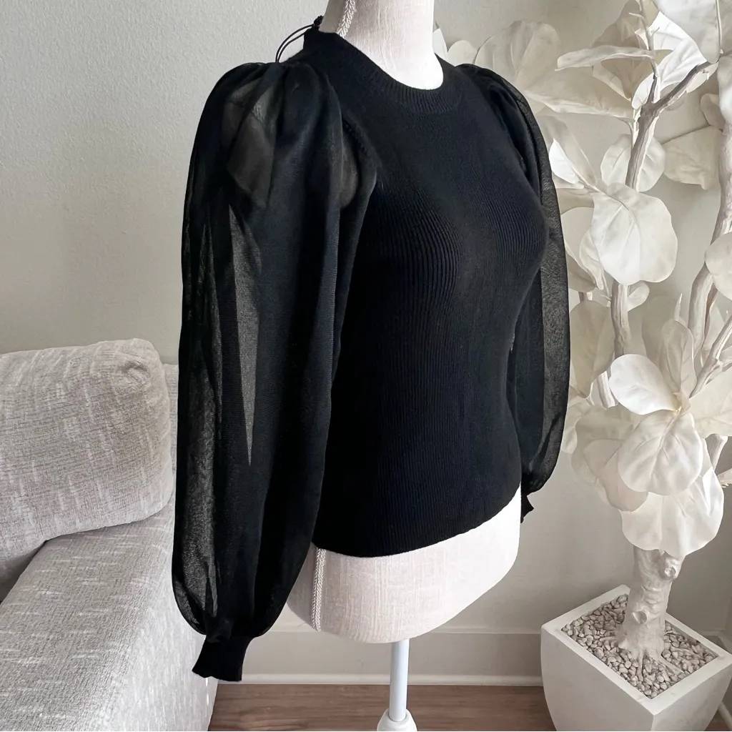 Tuckernuck Black Knit Betsy Long Puff Sleeve Blouse - Image 4