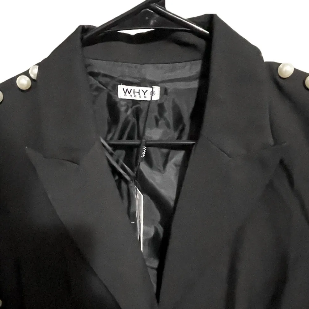Why Dress Black Blazer Medium Pearl Embellished Edgy Studded Classic Elegant NWT - Image 11