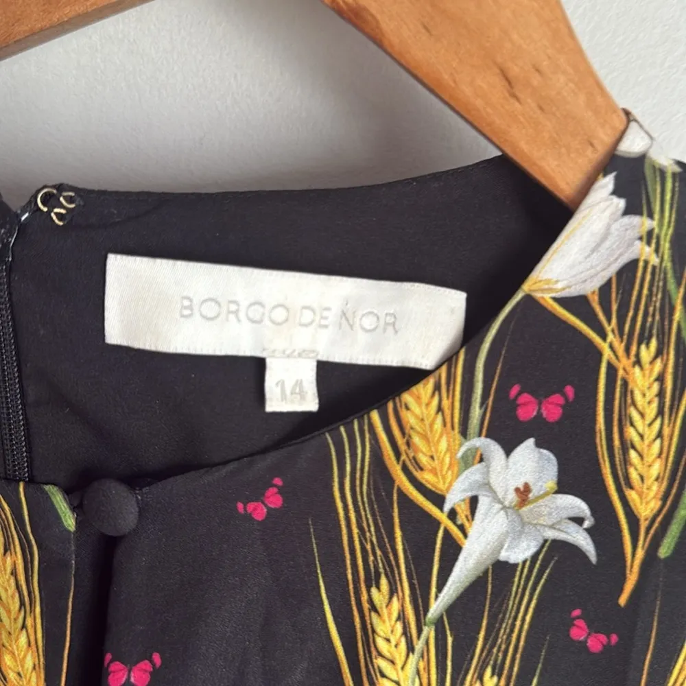 BORGO DE NOR DRESS ALBA BLACK FLORAL PRINT CREPE Size M - Image 5