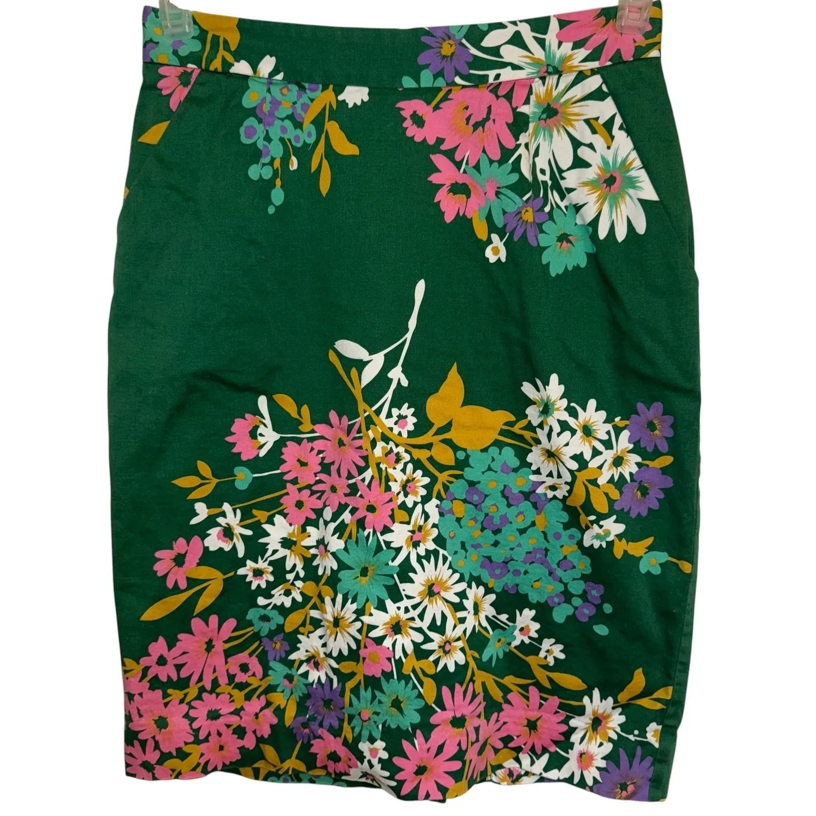 ANTHROPOLOGIE ODILLE Abronia Pink‎ Green Floral Cotton Spandex Skirt Small - Image 2