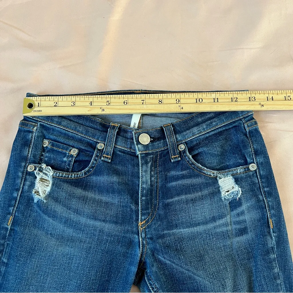 rag & bone Medium‎ Wash Blue Distressed Ripped Denim Cutoff Skinny Jeans Size 24 - Image 11