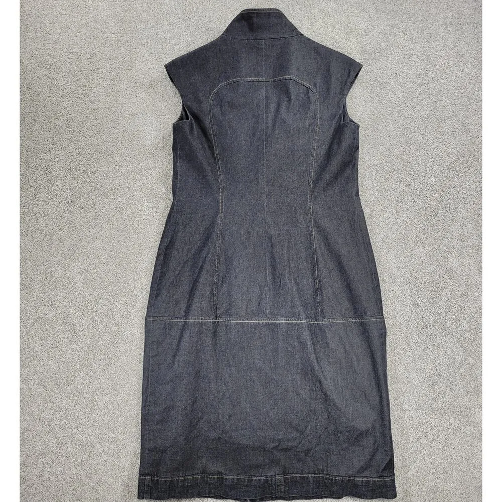Per se Full Zip Dress Womens 12 Blue Dark Wash Jean Denim Bodycon Stretch Midi - Image 3