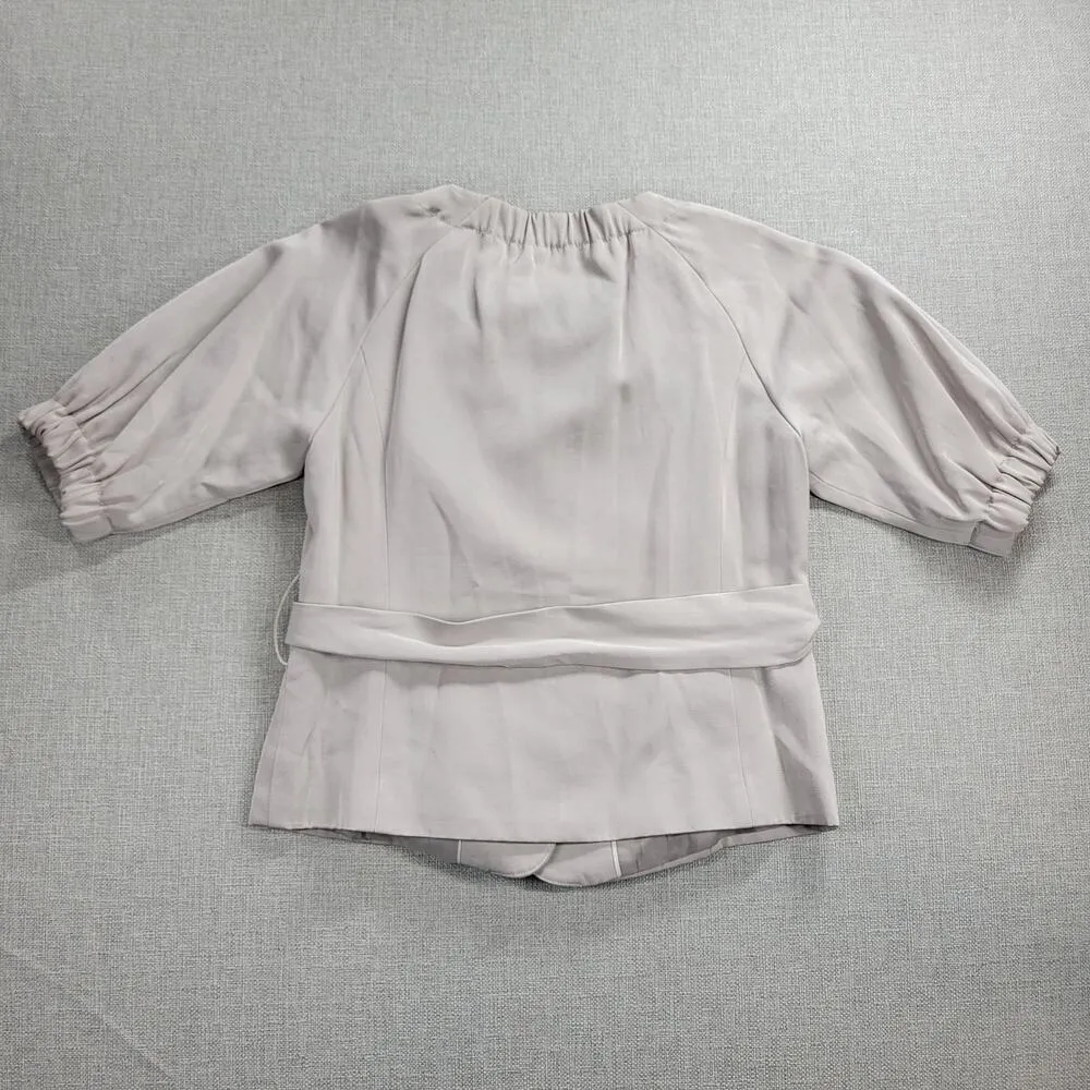 Banana Republic Womens Jacket Size 2 Beige Tan Puff Sleeve Belted Button Front - Image 5