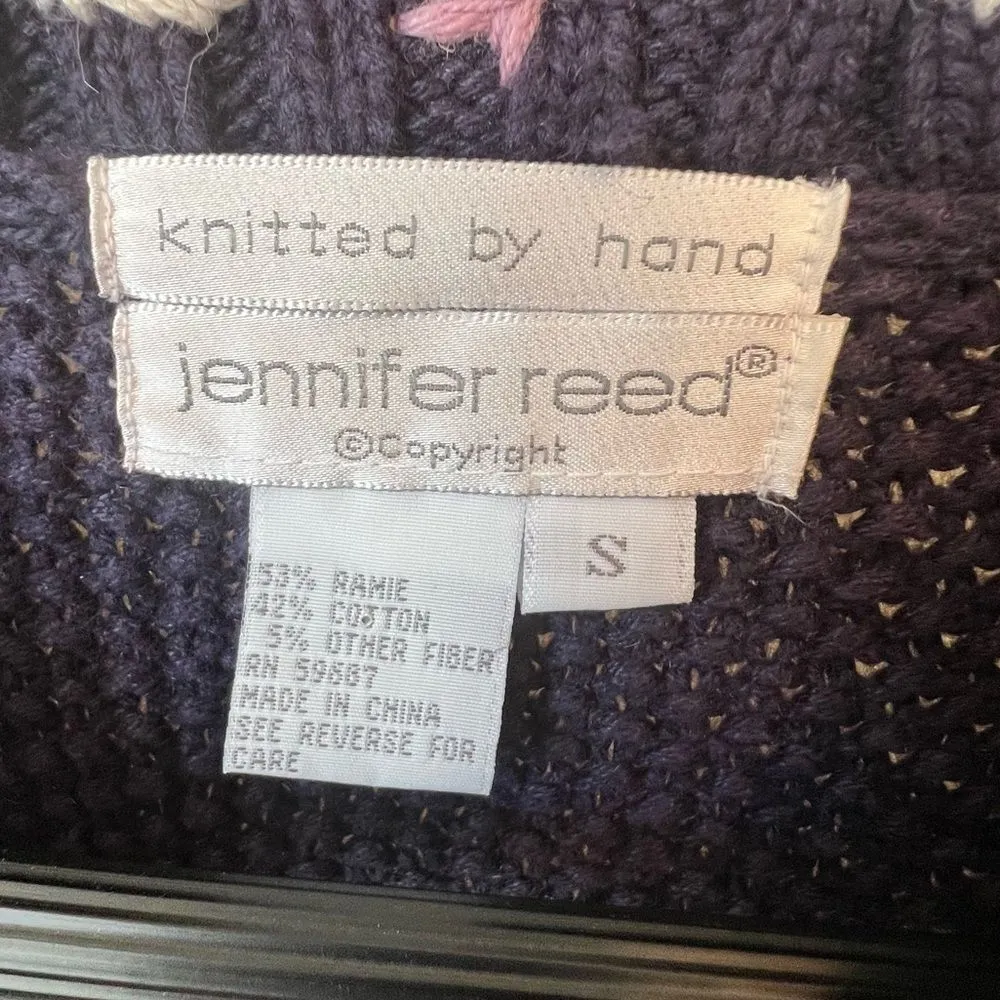 Vintage Hand Knit Jennifer Reed Grannycore Sweater Blue - Image 5