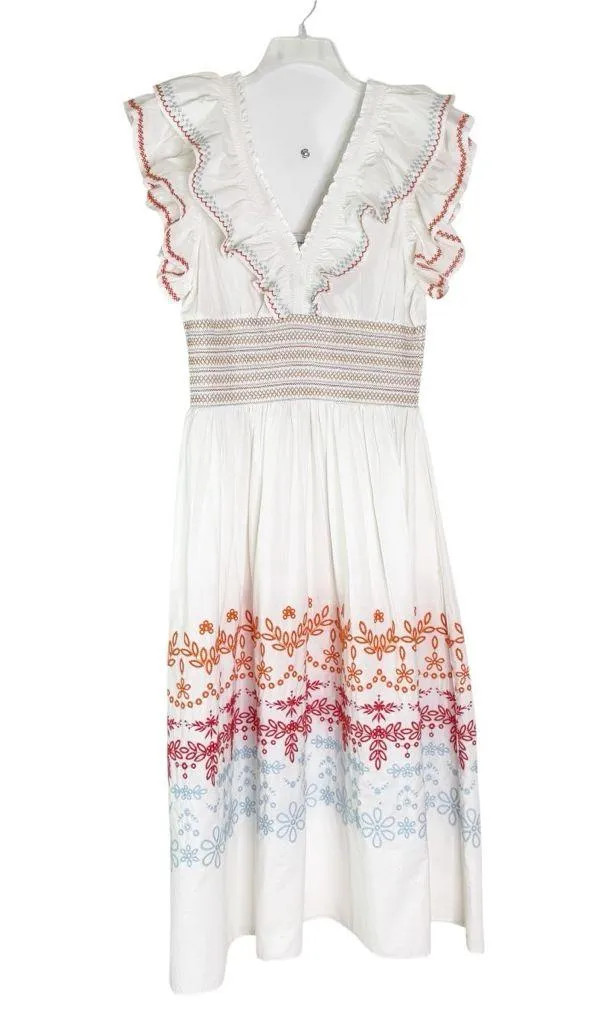 NWT Something Navy Natalie Smocked Floral Embroidered Midi Dress White Size XL - Image 5