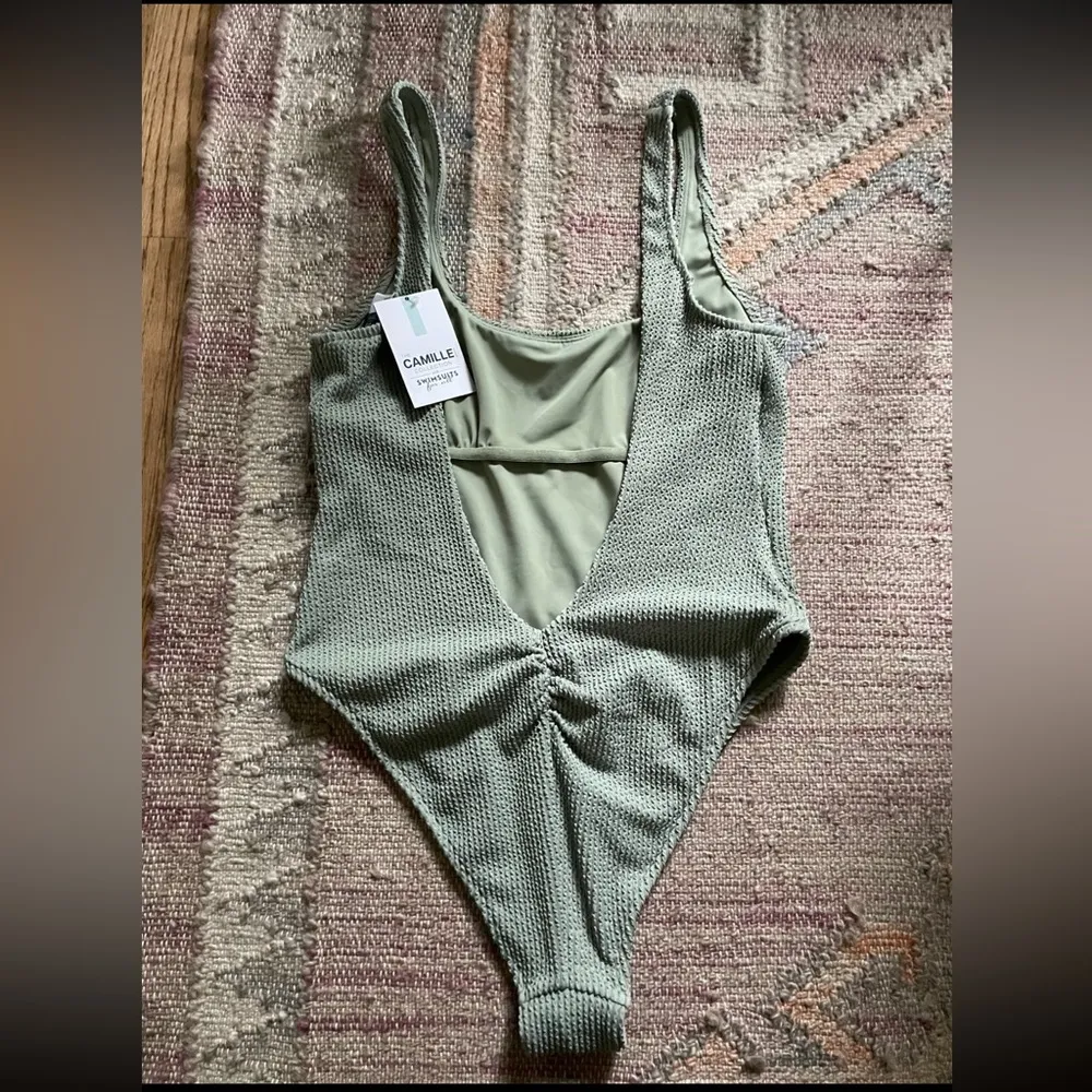 NWT (M) Alina Crinkle Low Back Cinched One Piece Sage Green by Swimsuits for All - Image 6