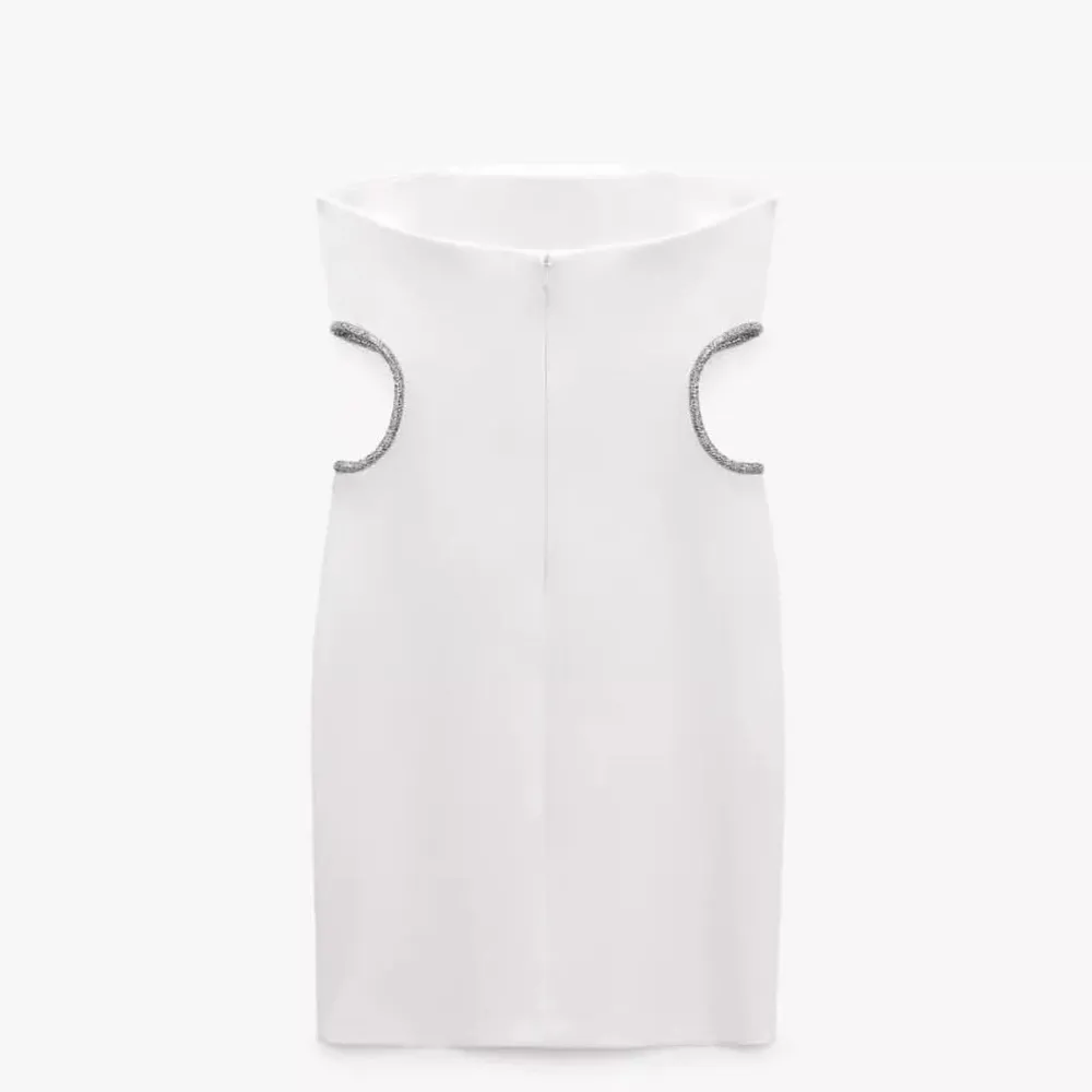 ZARA NEW WHITE STRAPLESS CUT OUT RHINESTONE MINI DRESS Women’s Size Medium - Image 6